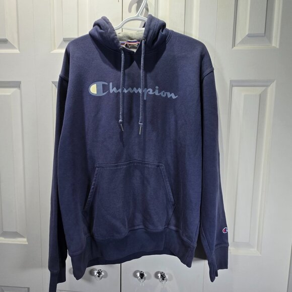 Men’s Blue Champion Hoodie Sweater with Front Pocket – Size Large - Picture 1 of 5